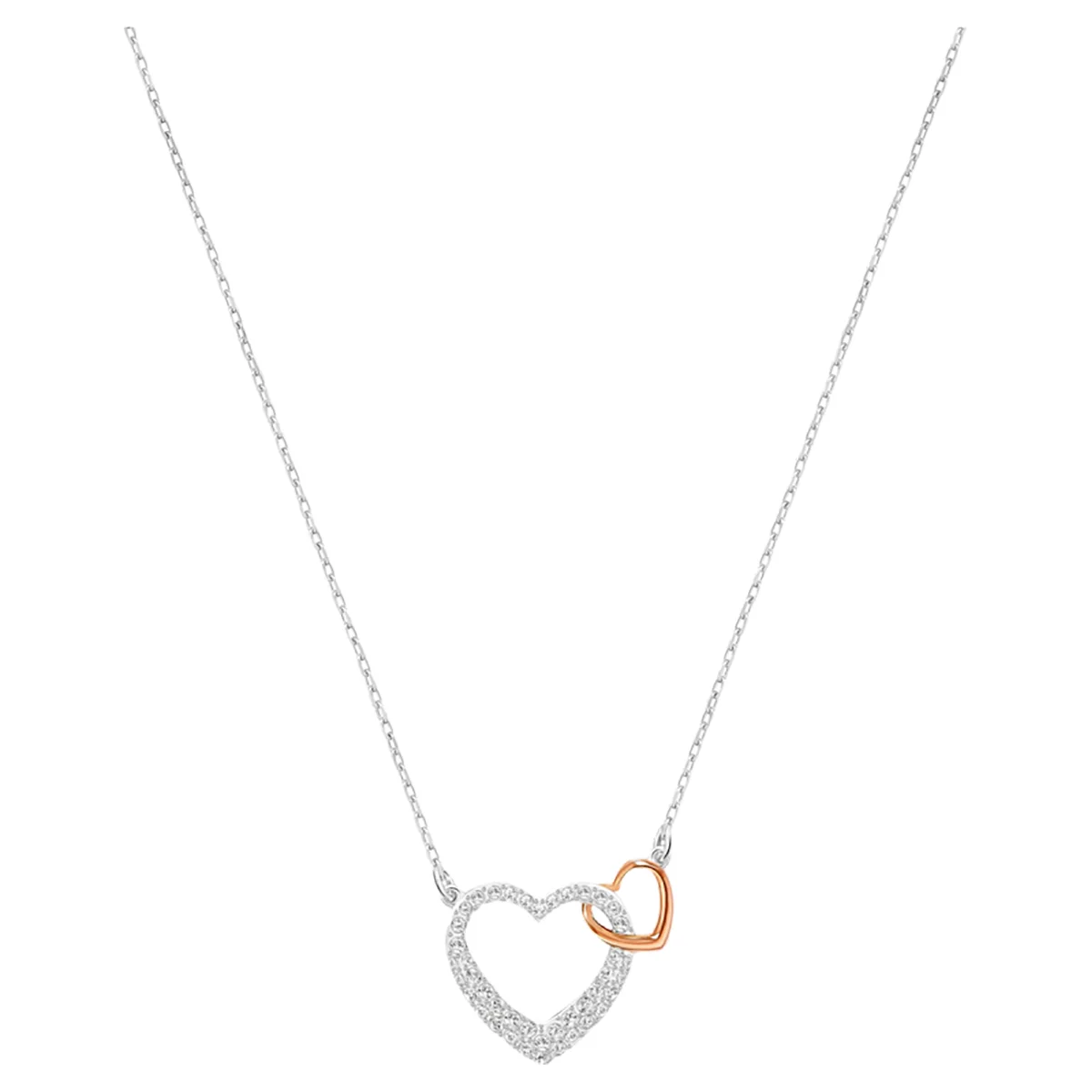 S&S Dainty Love Heart Pendant Necklace, Cubic Zirconia Key Interlocking Necklace Romantic Gift for Her