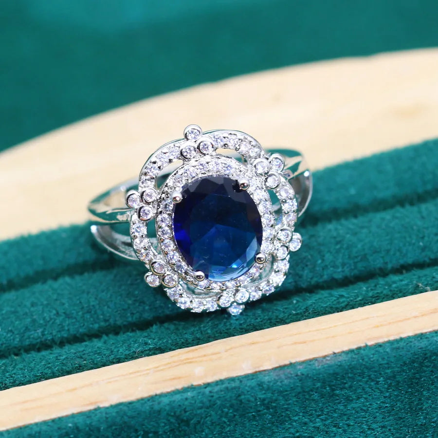 XOTICA 2024 New Alloy Jewelry Sets for Women Engagement Wedding Party Blue Zircon Earrings Necklace Pendant Ring Birthday Gifts