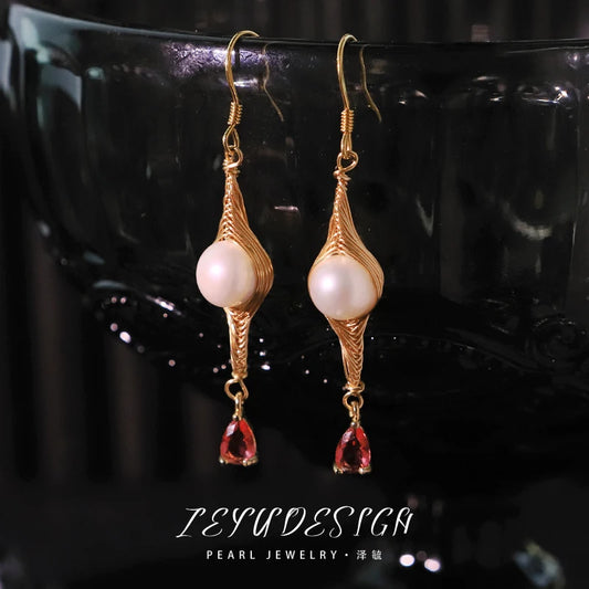 Natural Freshwater Pearl Zircon Wire Wrapped Earrings New 18k Gold Plated Earrings Banquet Gift Women's Jewelry GE1801