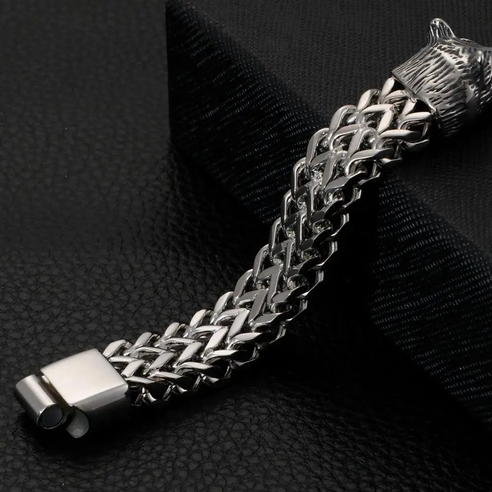 KALEN Stainless Steel Animal Wolf Chain Bracelet for Men