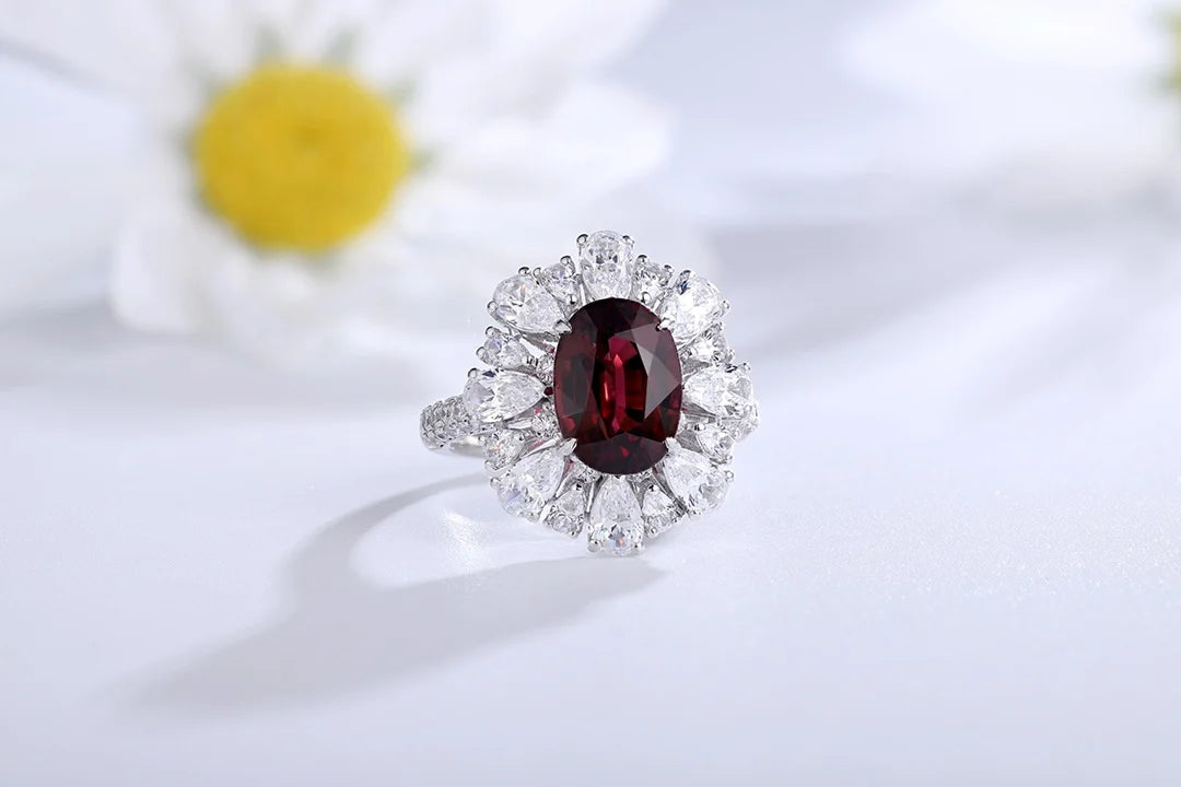 Gemfiori Stunning Natural Garnet Rings for Women 925 Sterling Silver Rings of the Day Handmade Jewelry Wedding Engagement Rings
