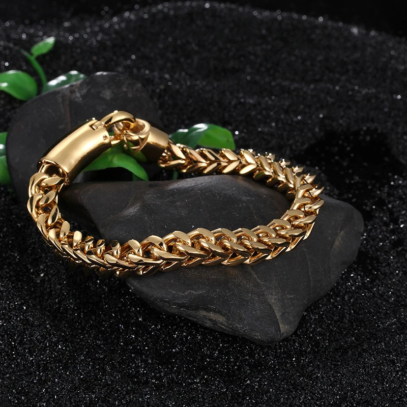 KALEN Fashion Jewelry Stainless Steel 18K Gold Links Chain Bracelet for Men