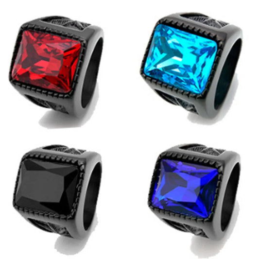 REBEL S&S REBEL Square Gemstone Maple Leaf Stainless Steel Ring