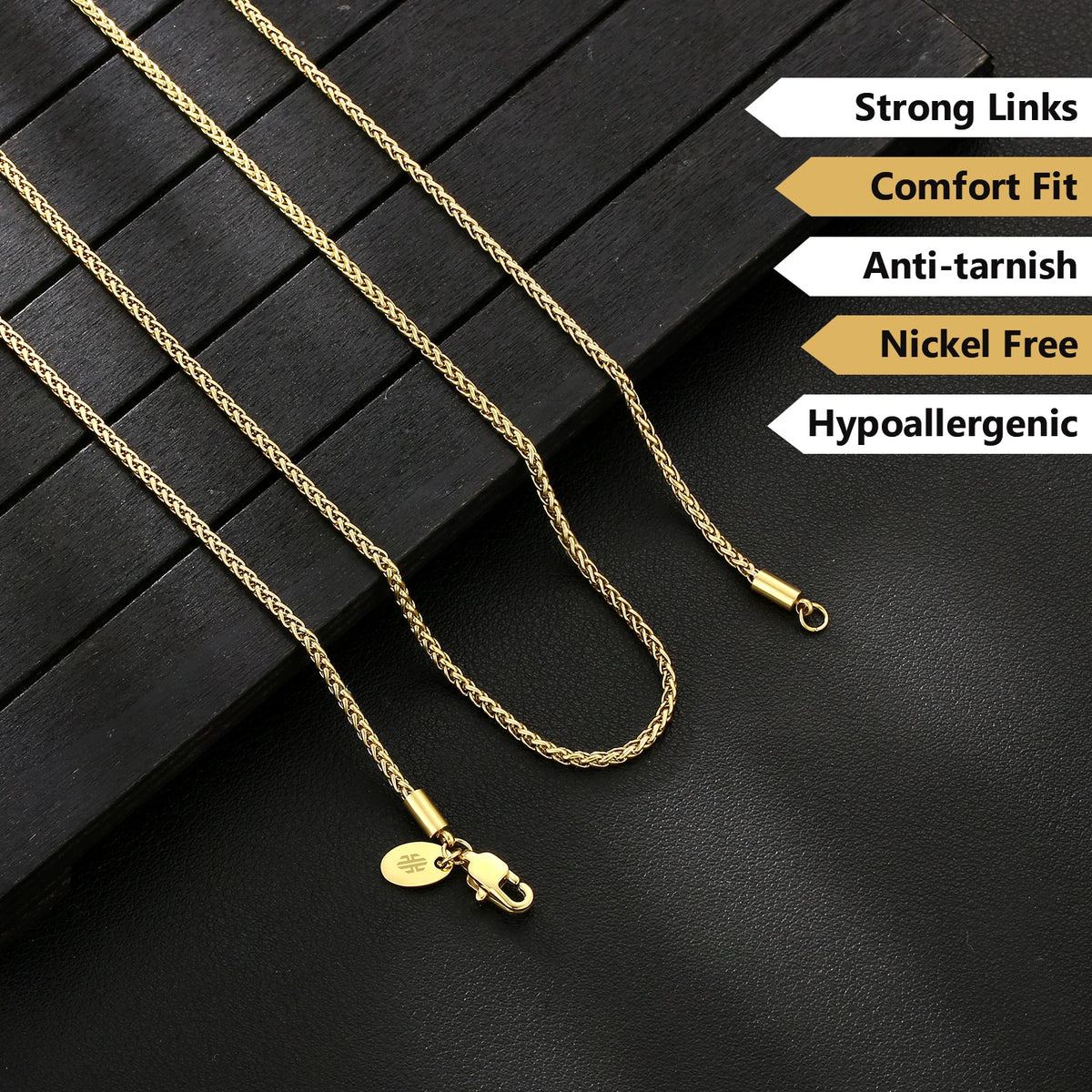 BiG-BOSS 2mm 3mm Wheat Chain 14K Gold Plated Keel Link Flower Basket Stainless Steel Jewelry Pendant Box Necklace for Women Men