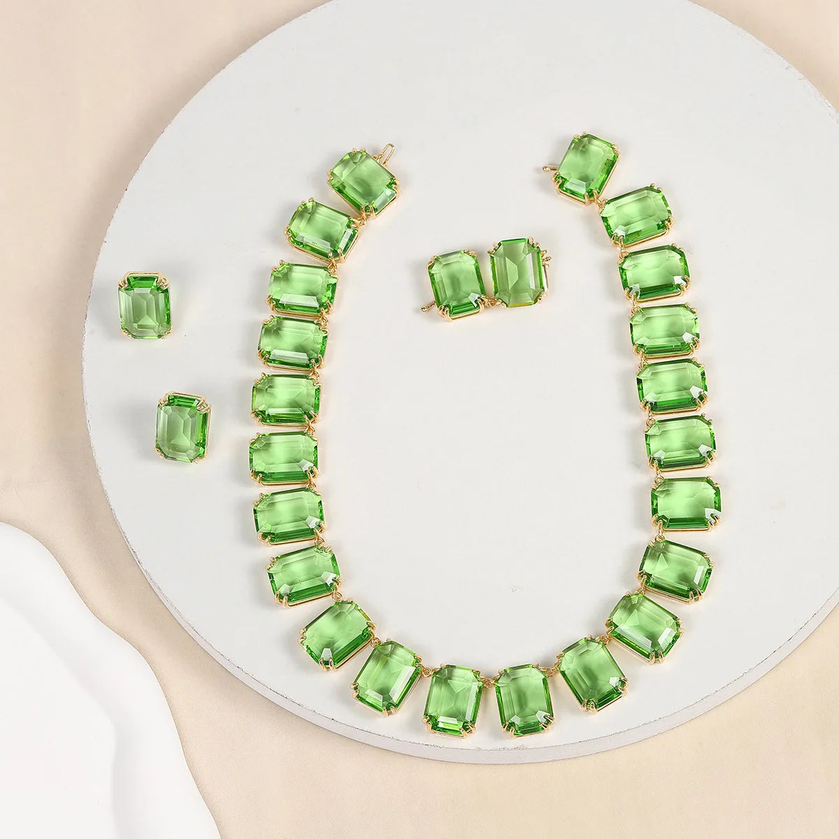 Custom Jewelry Manufacturer Brand Designer Jewelry Set Vintage Big Blue Green Swarov Ski Crystal Necklace Earrings Sets