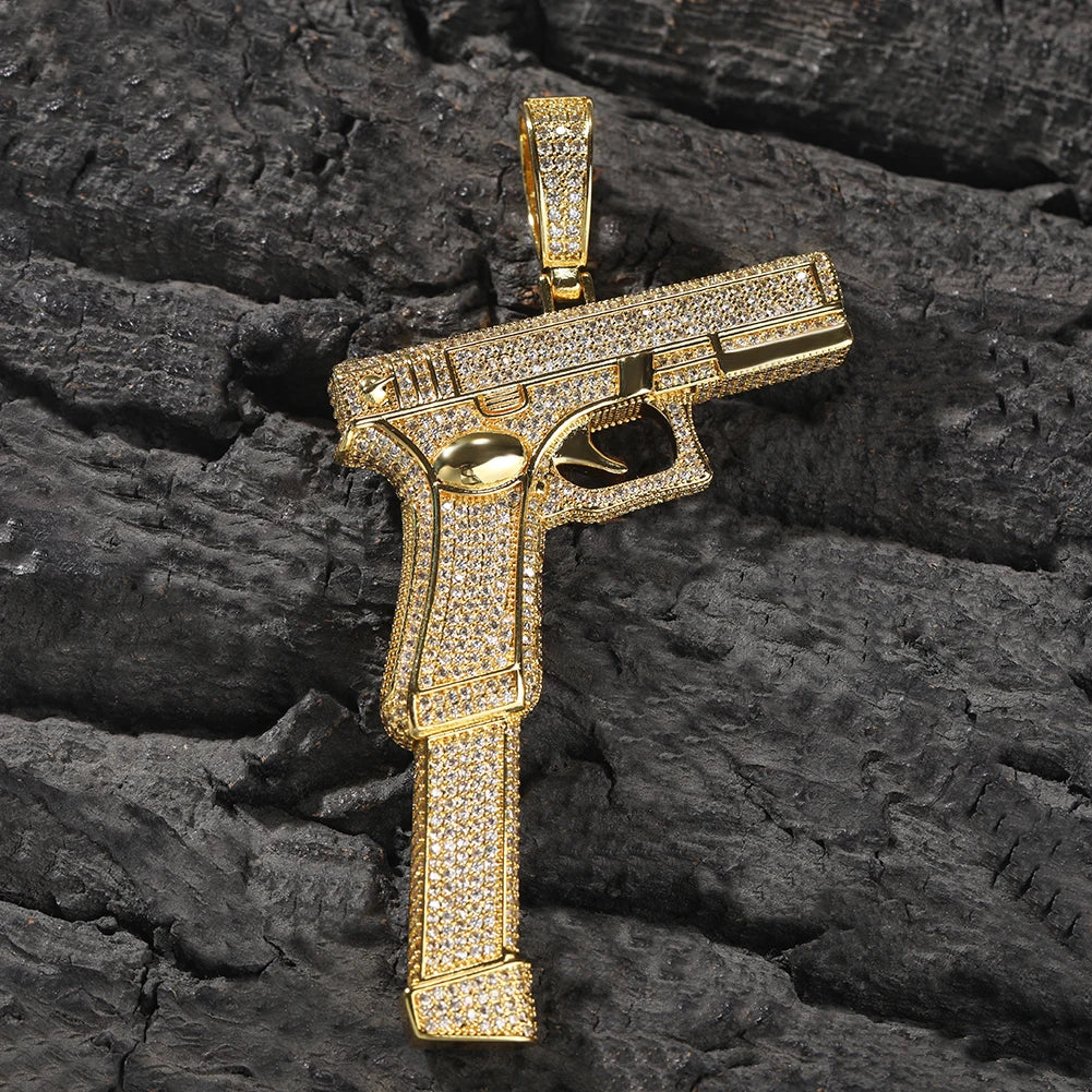 BiG-BOSS Hip Hop Pistol Pendant 18K Gold Plated Brass Pistol Model Necklace Women Mens Rapper Fashion Jewelry