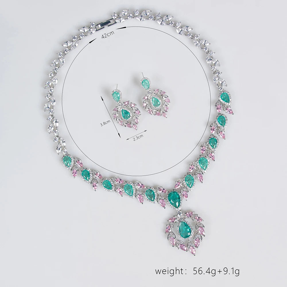 XOTICA High Quality Women Water Drop Dangle Earrings Necklace Sets Fashion Luxury Ladies Bling Zircon Bridal Wedding Engagement Jewelry