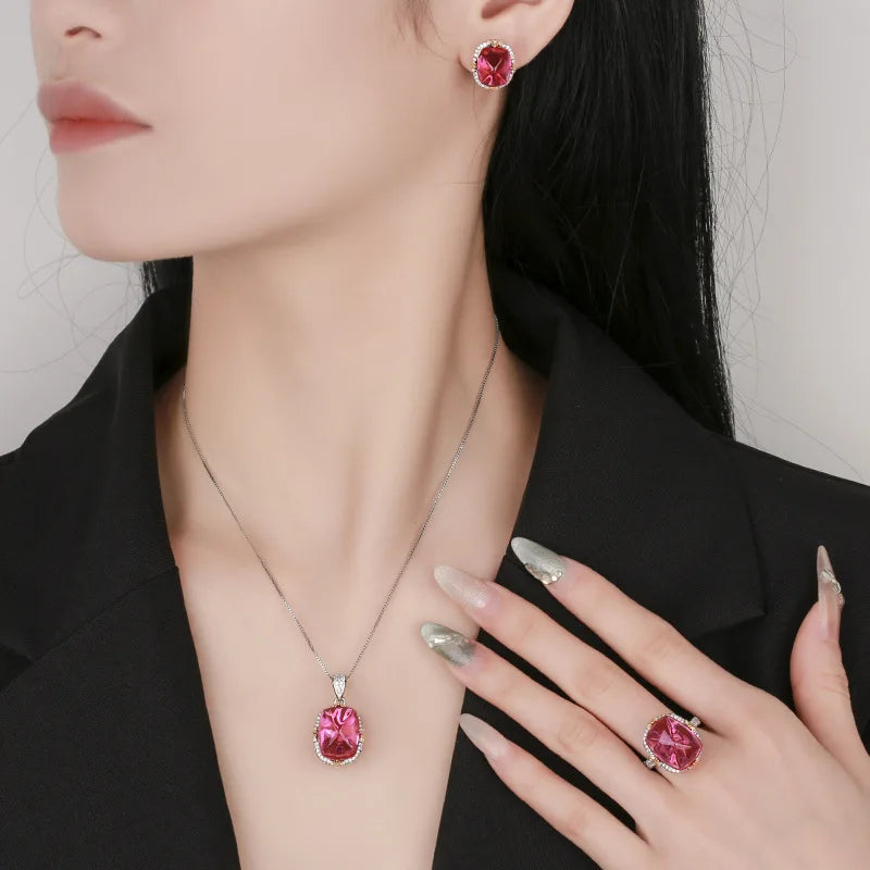 Gemfiori 2025 New High Quality Shining Jewelry Brown Sugar Tower Fresh Sweet Pendant Set Bridal Wedding Engagement Set