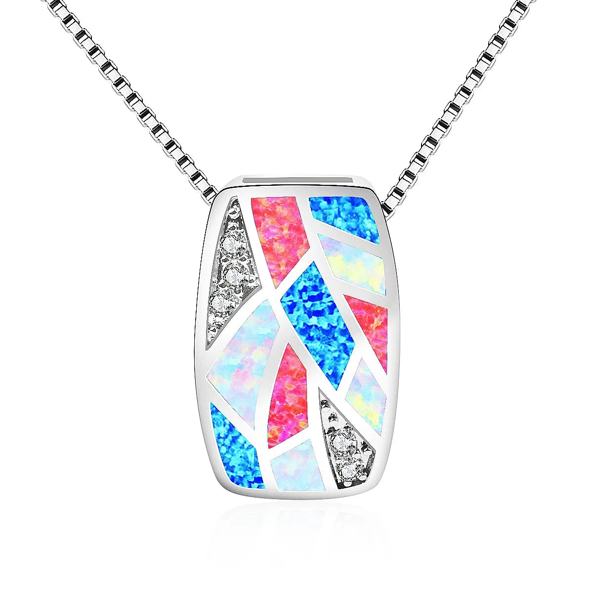 Geometric Silver Plated Copper Alloy Opal Lariat Box Chain Christian Women's Necklace Aobao Gift