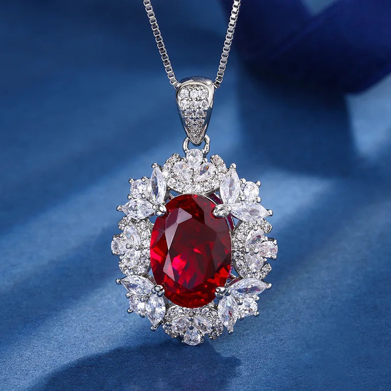 Gemfiori New Jewelry Pomegranate Red Sunflower Pendant Jewelry Hot Selling Zircon Ring Earring Set Holiday Gift