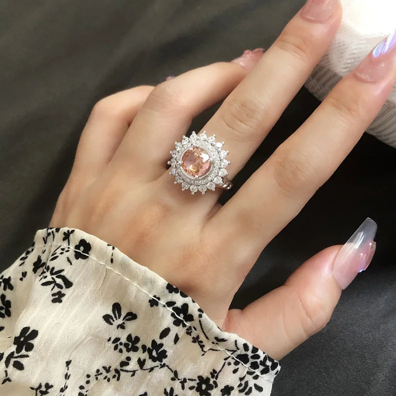 MuShan Jewelry Factory 5ct Papalacha 8mm Round Ice Flower Cut High Carbon Diamond S925 Pure Silver Ring Women Jewelry