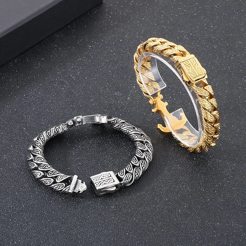KALEN Gothic Fine Jewelry Fashion Bracelets Men Stainless Steel Anchor Charm Cuban Links Bracelet Bangle