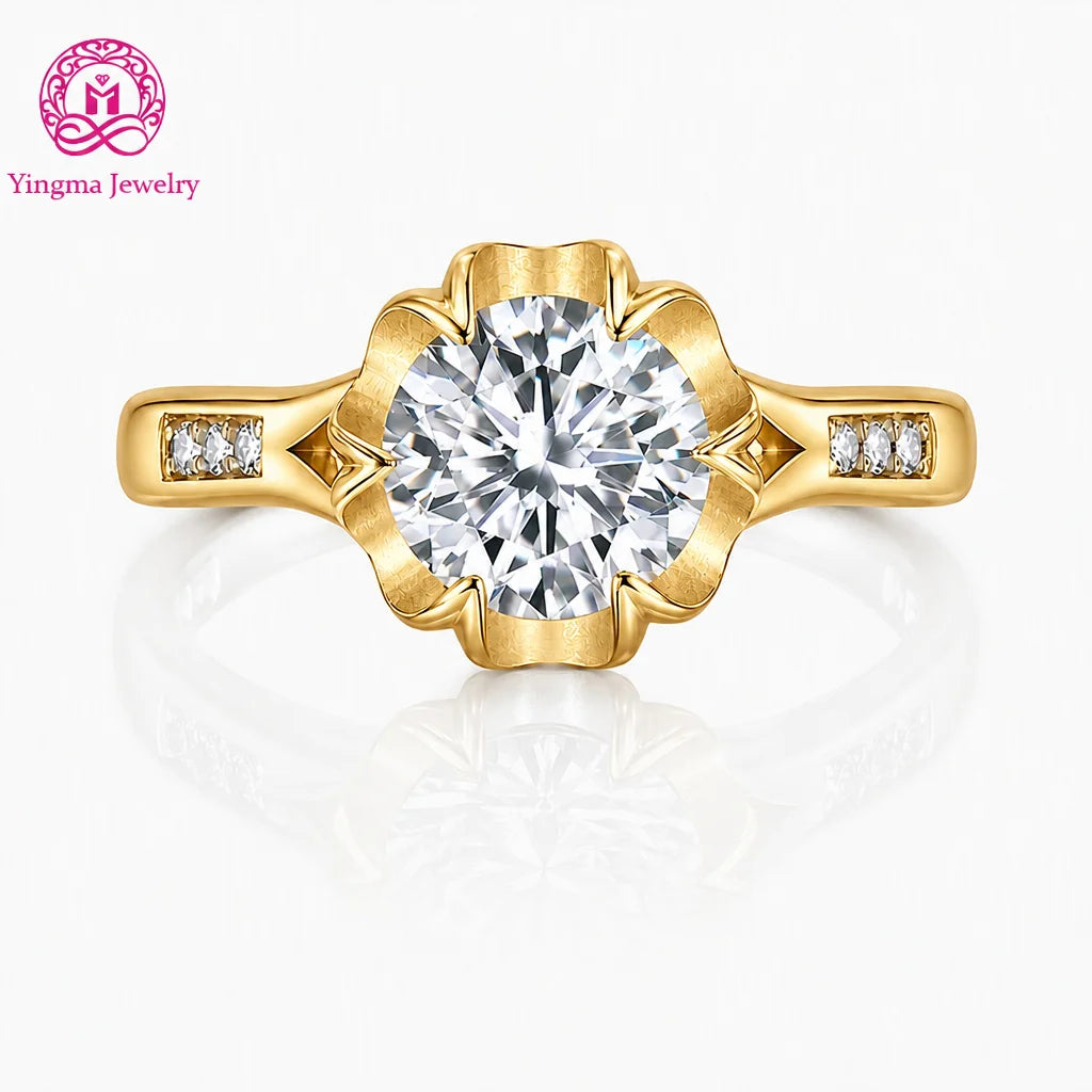 ArtistA Chic Floral Six Prong Lab Grown Diamond Ring 1CT D VVS1 VVS2 9K 10K 14K 18K Gold Platinum Women Luxury Fine Jewelry
