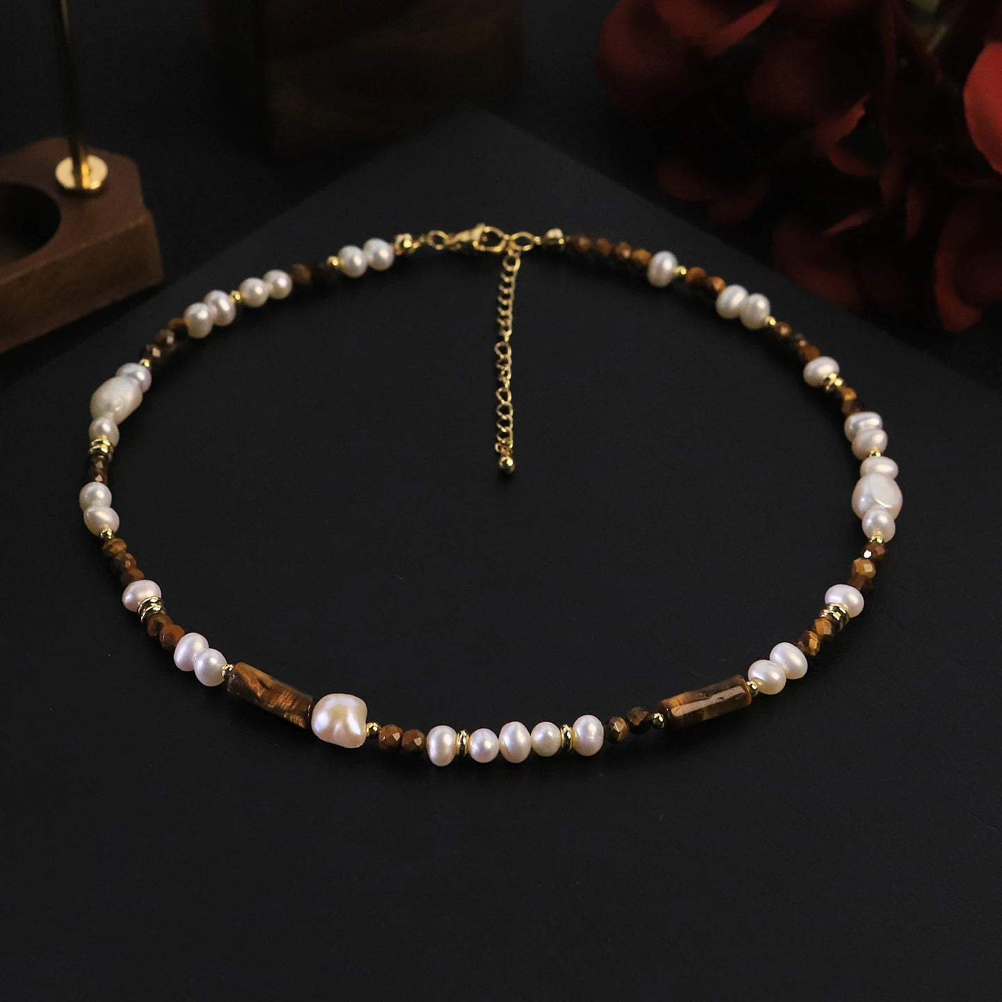 Natural Freshwater Pearl Tiger Eye Beaded Necklace for Women Boho Daily Party Birthday Gift Vintage Necklace Fashion Jewelry