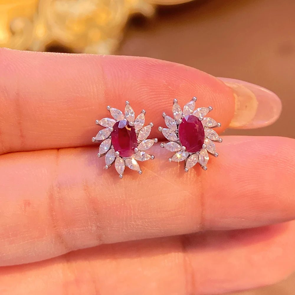 Gioiellieri Luxury Natural Red Ruby Earrings 925 Sterling Silver Wedding Party Gift Fine Jewelry