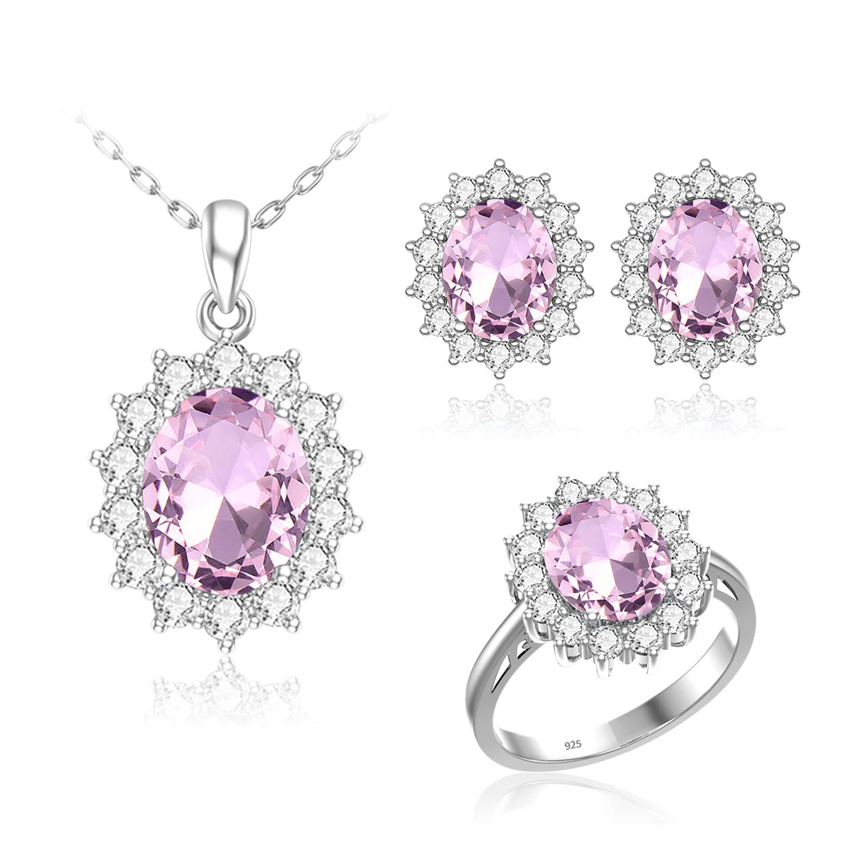 ArtistA Luxury Bridal Jewelry Set 925 Sterling Silver Sapphire Halo Ring Earrings Pendant for Women's Wedding Jewelry