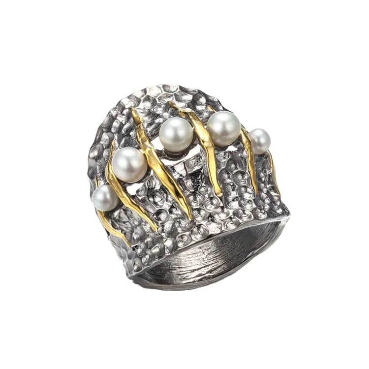 Freshwater Pearl Ring Gift Natural Temperament Goddess Birthday With Gold Plated Design 925 Sterling Silver Jewelry