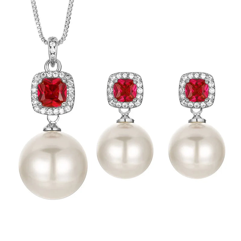 Gemfiori High Quality Luxury Jewelry Brass Gold-plated White Pearl Pendant Earrings High-end Set Holiday Gift