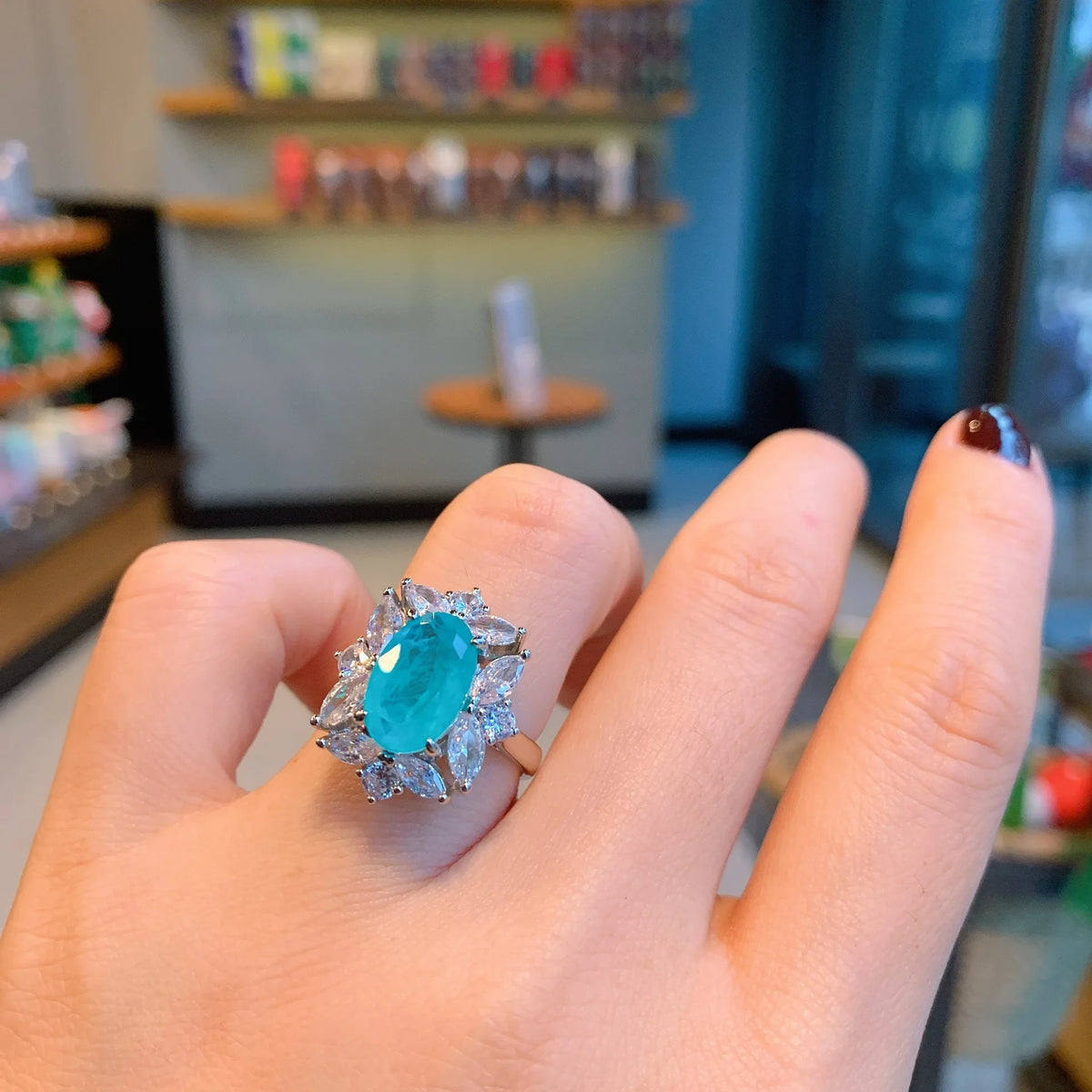 Gemfiori Personality Fashion Blue Zircon 18K Gold Plated Women's Wedding Engagement Three Piece Jewelry Set with Pendant Earrings Ring