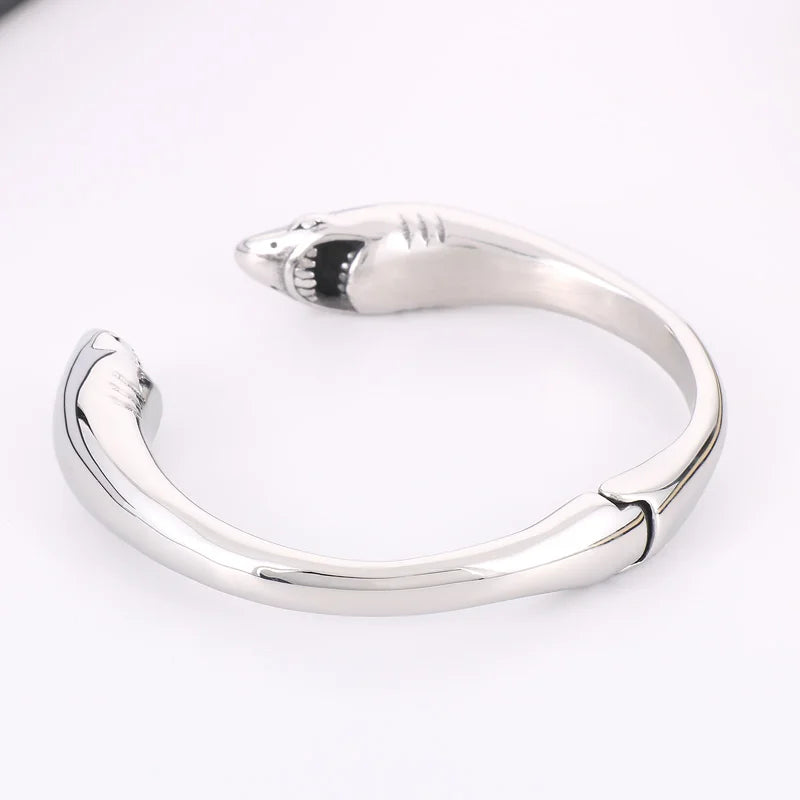 KALEN Unisex Cute Stainless Steel Shark Head Charms Open Cuff Bangle Bracelet