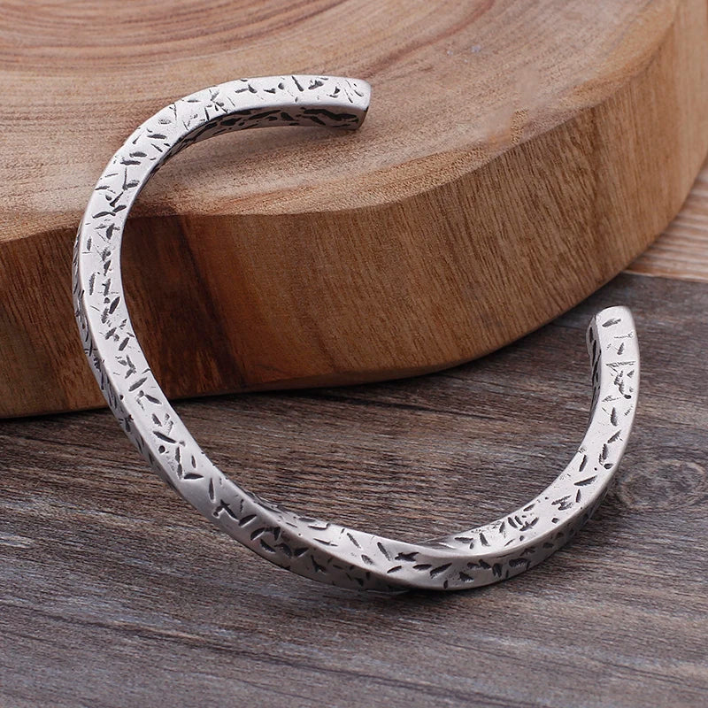 KALEN Silver Stainless Steel Opening Cuff Men Charm Twisted Fashion Bangle