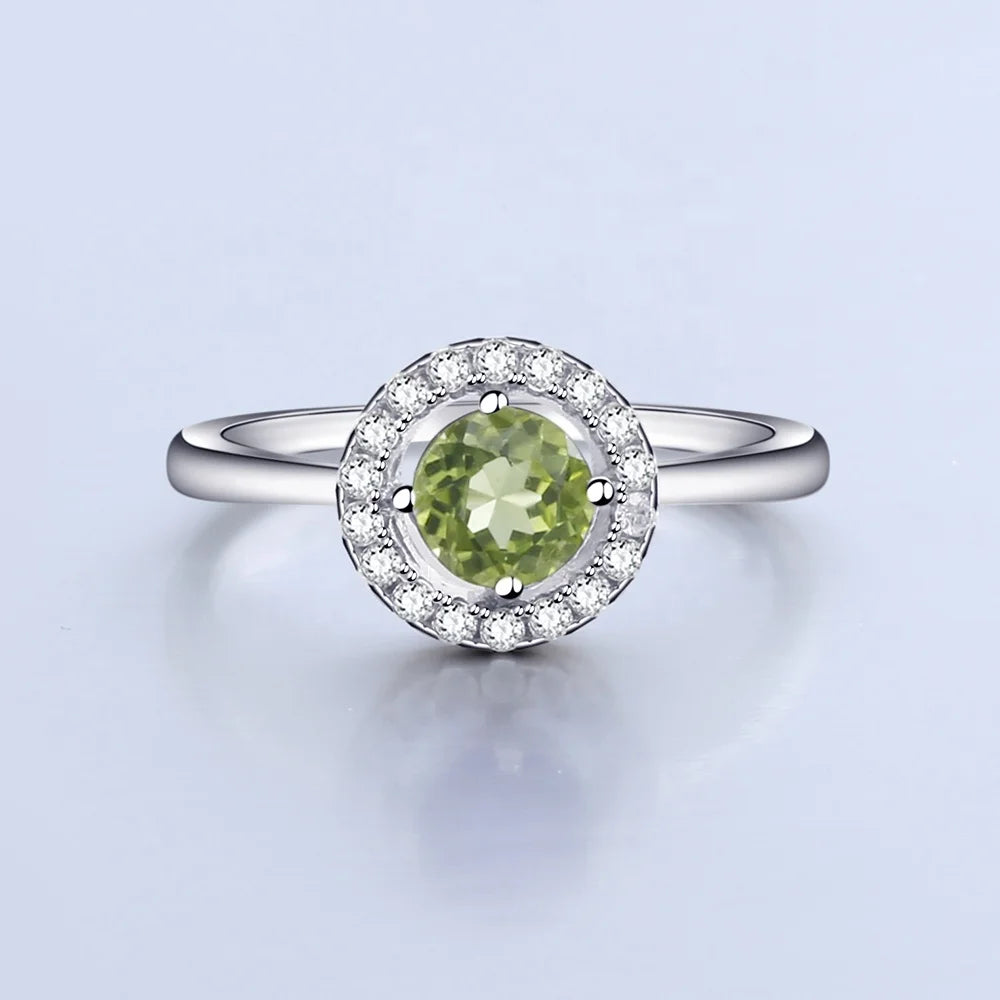 ArtistA Abiding Custom Green Natural Gemstone Ring Collection 925 Silver Natural Peridot Rings with Regular Open 2 Tone Design