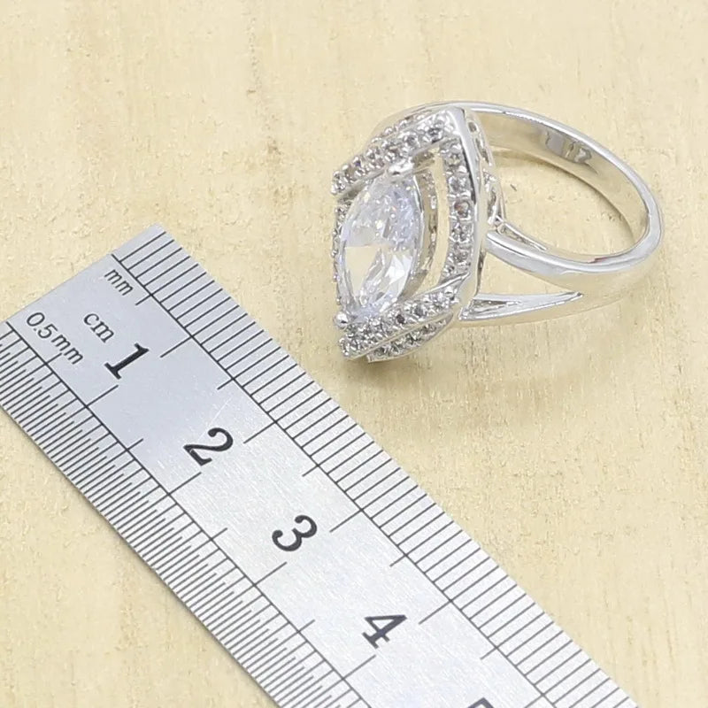 XOTICA Classic White Zircon Silver Women's Jewelry Set Including Bracelet Earrings Rings Necklace Pendant for Parties Engagements Alloy