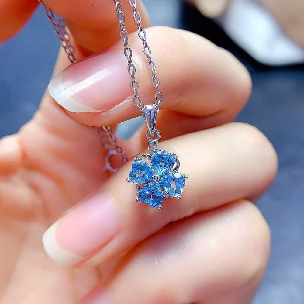 Natural Swiss Topaz Jewelry Set 925 Sterling Silver Heart Cut Gemstone Necklace Ring Earrings December Birthstone Bridal Gift