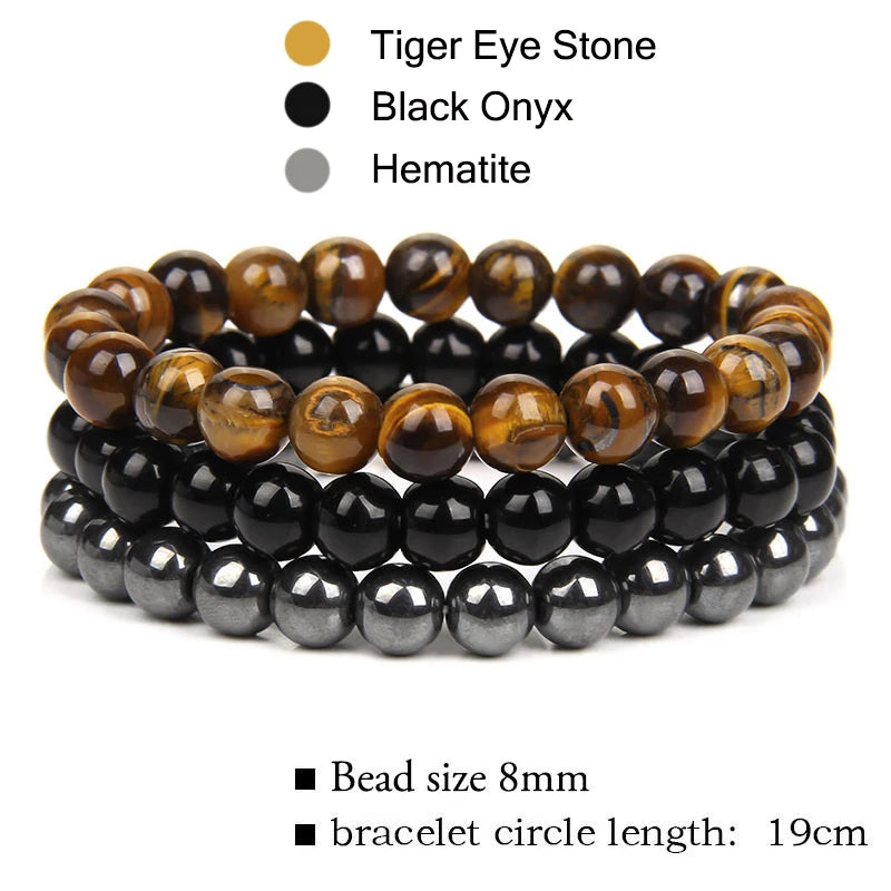 Gemfiori 8mm Natural Garnet Stone Bracelet Set 3pcs/set Rose Quartz Rose Turquoise Hematite Amethyst Bracelet Men's and Women's Jewelry
