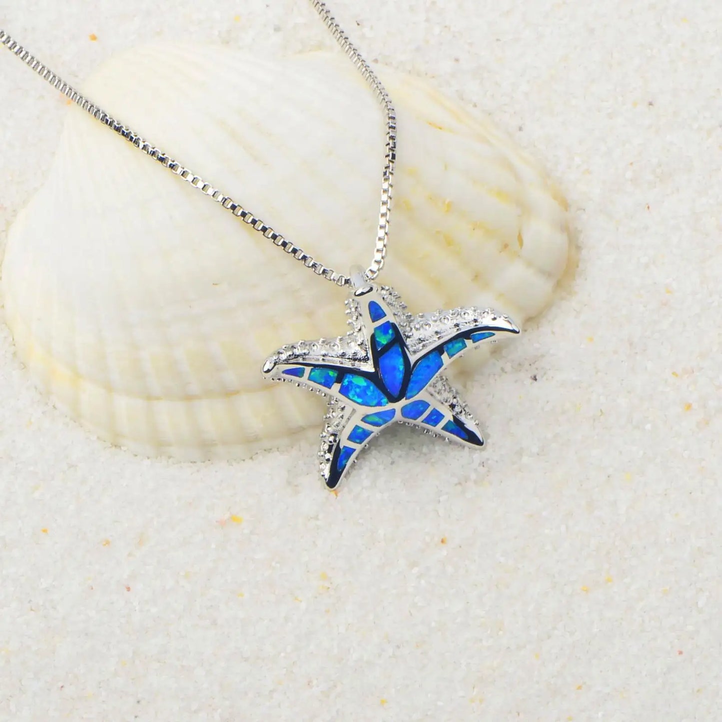Aobao Christian Opal Silver Plated Copper Box Chain Star Minimalist Women's Necklace Gift