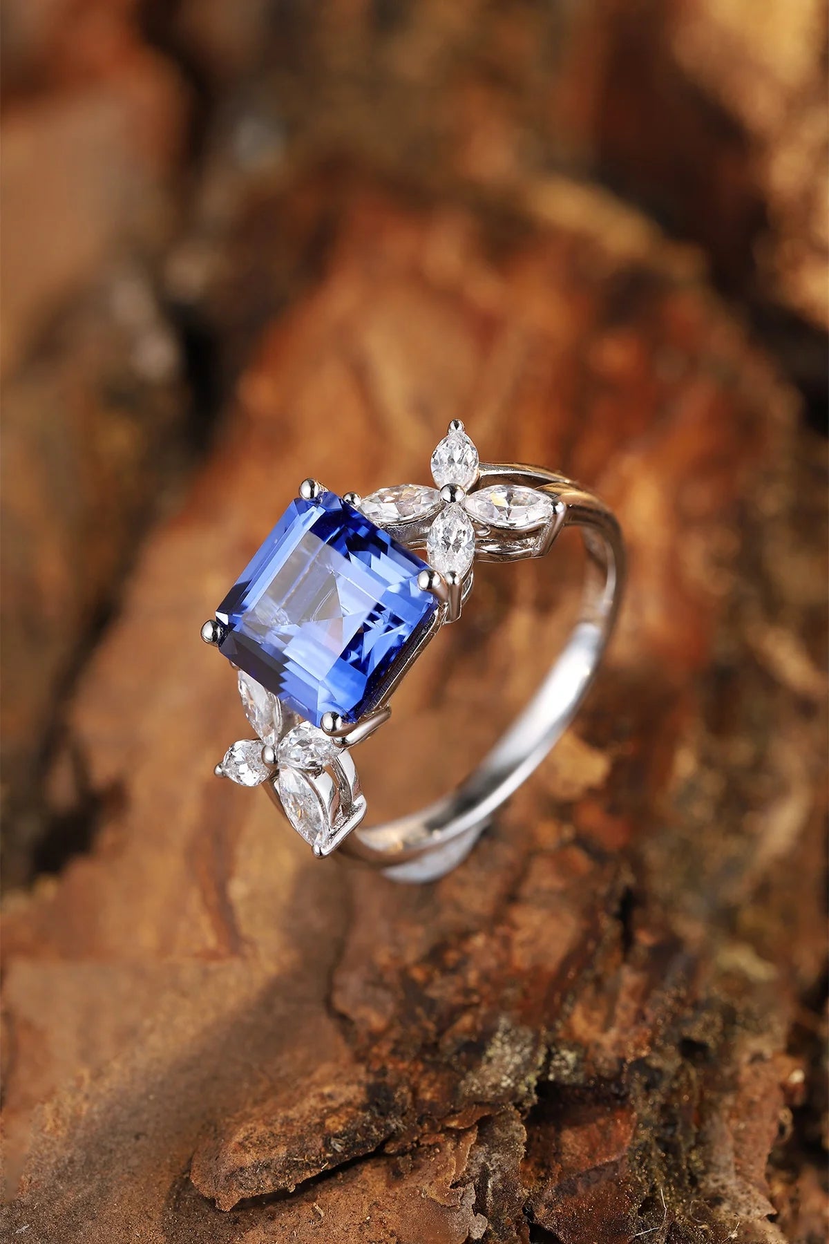 Gemfiori Jewelry Trendy High Quality S925 Silver Cultivated Sapphire Ring Unisex Engagement Ring for Wedding Party or Gift