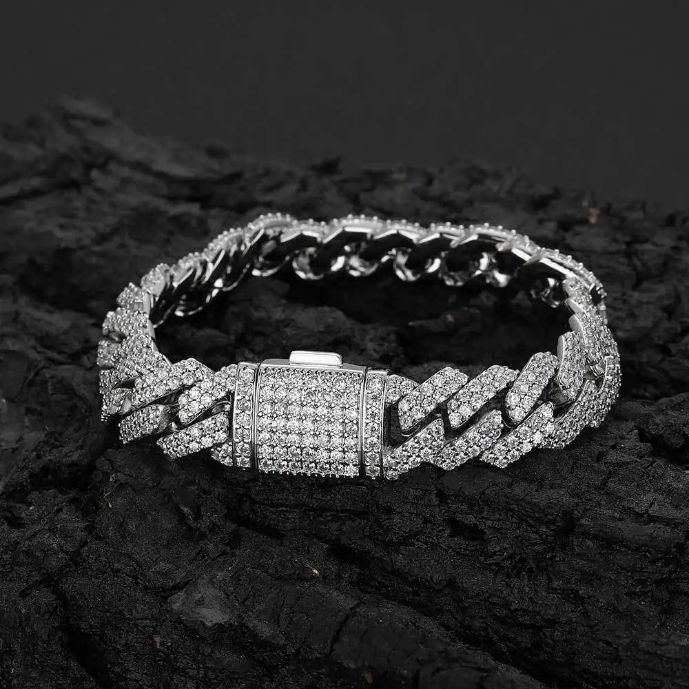 Wholesale Hip Hop 10mm 12mm 14mm 15mm 20mm Zircon 18k Gold Plated Bracelet Men Cuban Link Bracelet Homme Iced Out Bracelets