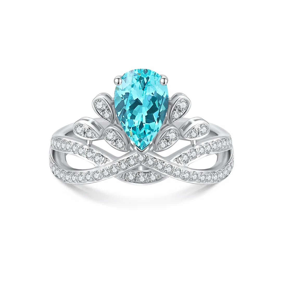 Gemfiori Vintage Lab Grown Paraiba S925 Sterling Silver Engagement Rings for Women Custom Design Wedding & Party Gift