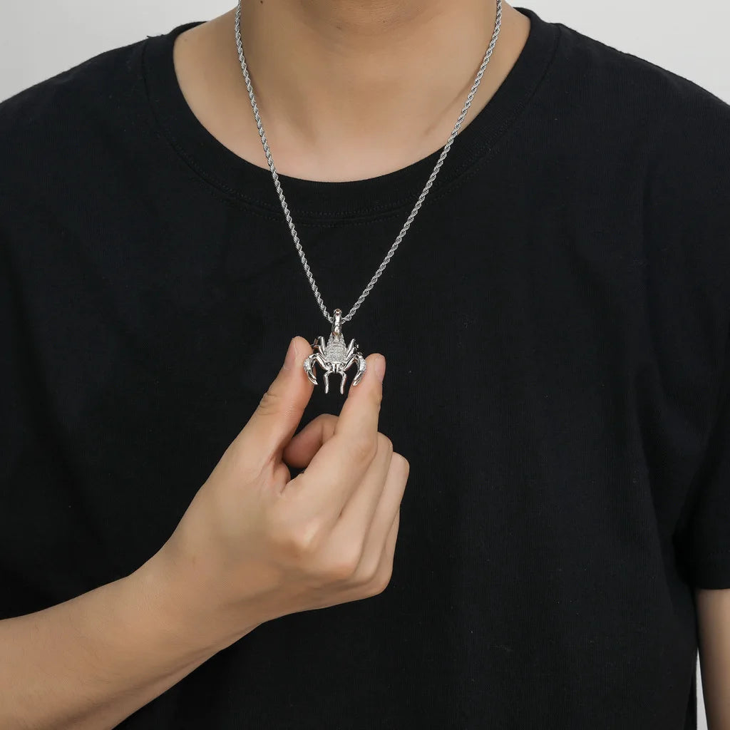 BES Trending Hip Hop Jewelry Minimalist  3D Scorpion Pendant Necklace 14K Gold Plated Iced Out Zircon Pendants for Men