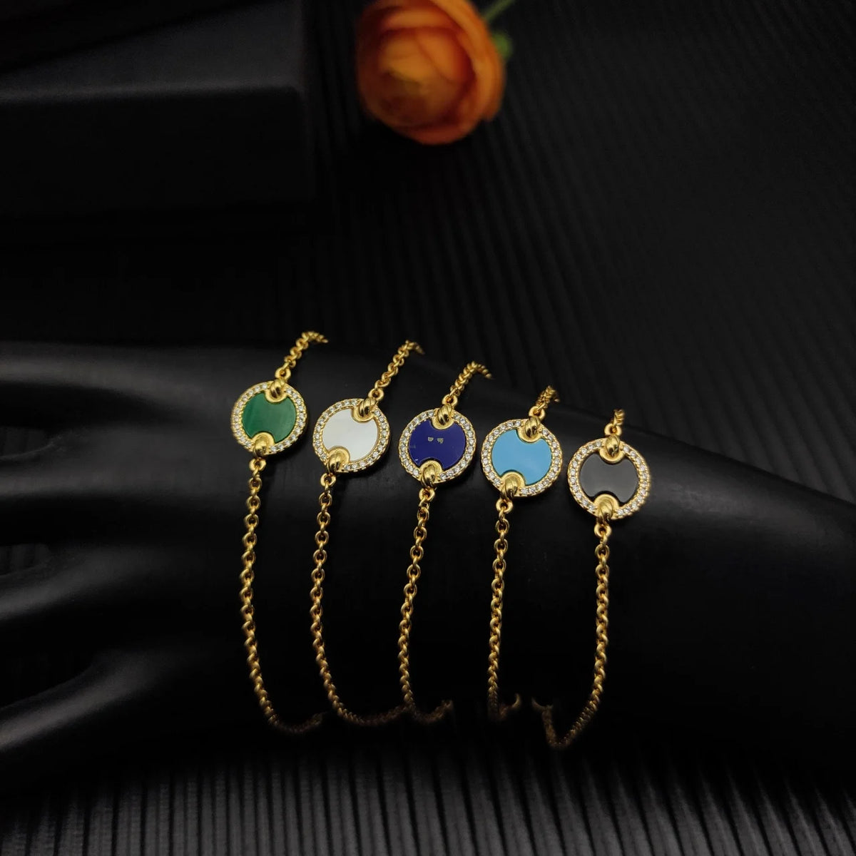 FASHIONISTA DY High-Quality Silver-Plated Round Beaded Bracelet with Diamonds, Gold-Plated Colored Gemstone Bracelet, Jewelry
