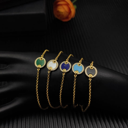 FASHIONISTA DY High-Quality Silver-Plated Round Beaded Bracelet with Diamonds, Gold-Plated Colored Gemstone Bracelet, Jewelry
