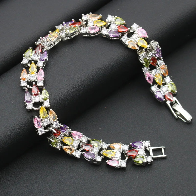 XOTICA Women's Silver 925 Jewelry Set Multicolor Cubic Zirconia Classic Earrings Necklace Pendant Ring Bracelet for Weddings Parties