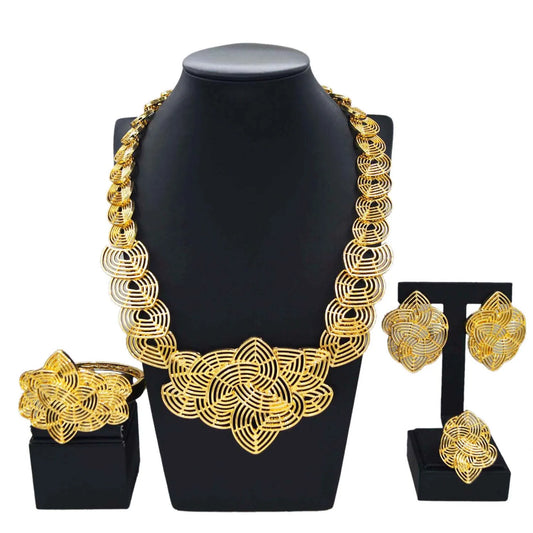 Zhuerrui Italian Gold Luxury Wedding Jewelry Sets Simple Necklace Bracelet Earrings Ring Jewellery Set Bridal Accessories H00721