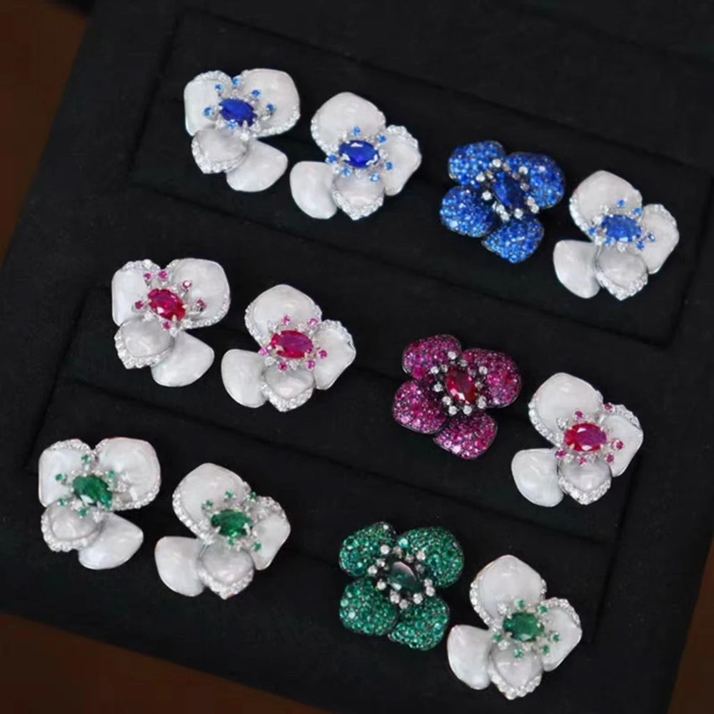 MUSHAN Jewelry Factory S925 Sterling Silver Stud Earrings Electroplated Real Gold Enamel Craftsmanship Earrings Women Jewelry