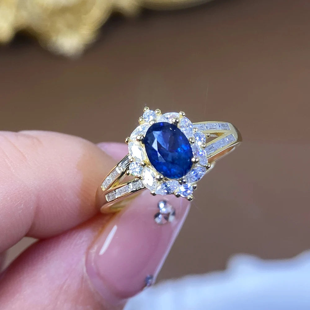 Gioiellieri High Quality Natural Blue Sapphire Ring S925 Silver Setting Minimalist Design Gemstone Jewelry Fashion Women's Accessory Gold