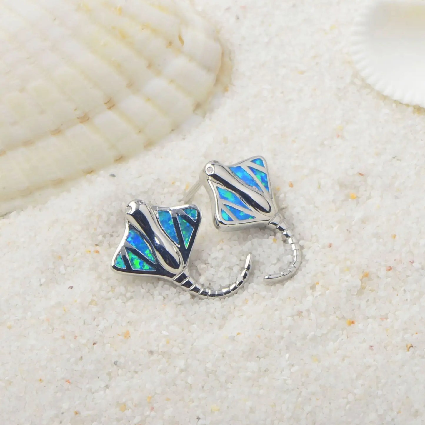 Elegant Ocean Tropical fish Opal Earrings  Dainty Studs with Inlaid Opal for Premium Style
