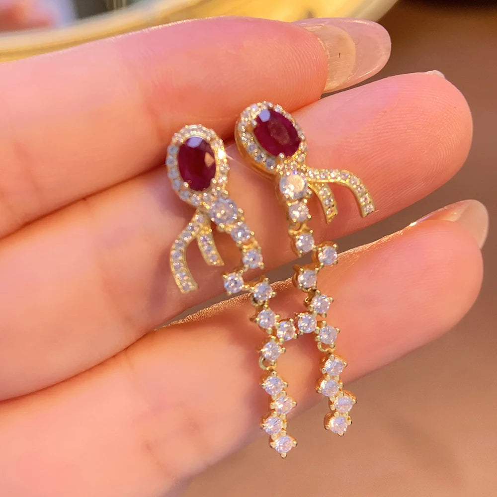 Gioiellieri Luxury Natural Red Ruby Earrings 925 Sterling Silver Wedding Party Gift Fine Jewelry