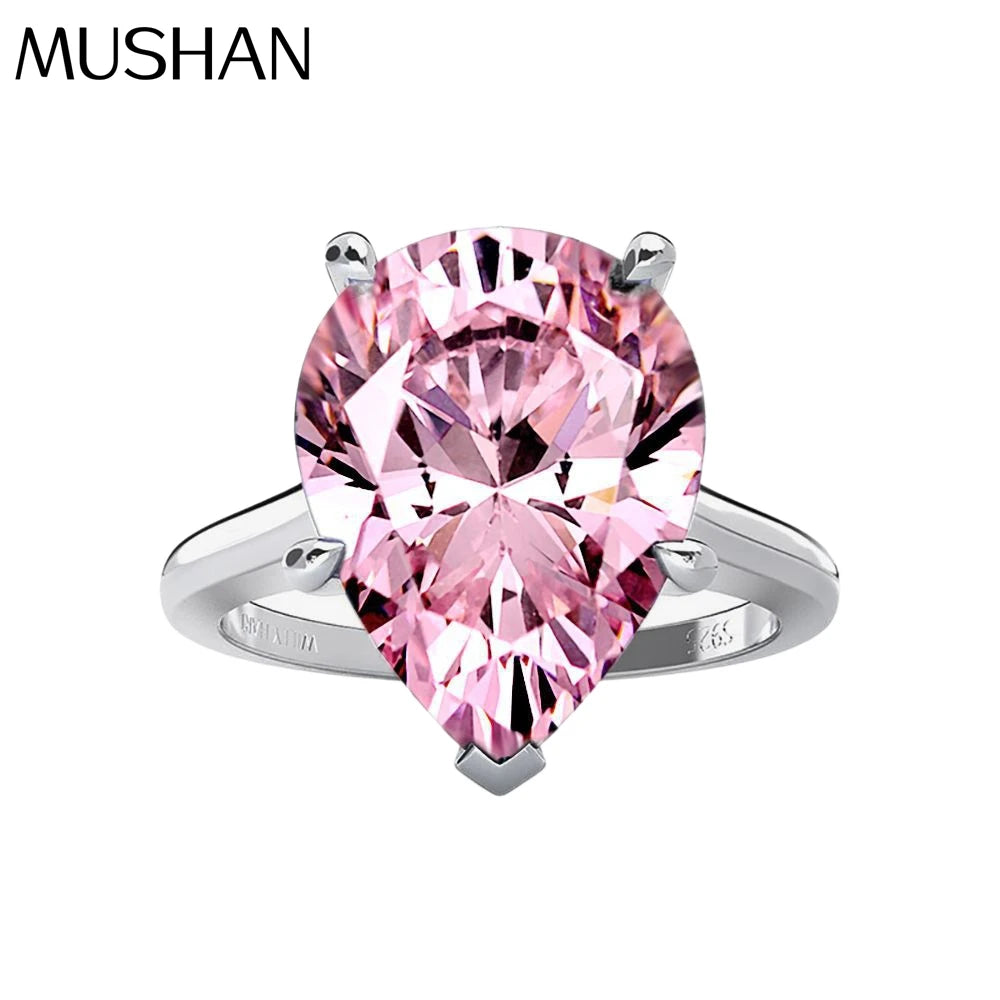 MuShan Jewelry Factory New 4.5ct High Carbon Diamond Ring in 925 Silver From Europe and America Pink Teardrop Shaped 10*14