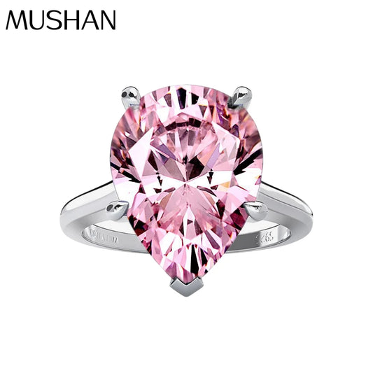 MuShan Jewelry Factory New 4.5ct High Carbon Diamond Ring in 925 Silver From Europe and America Pink Teardrop Shaped 10*14