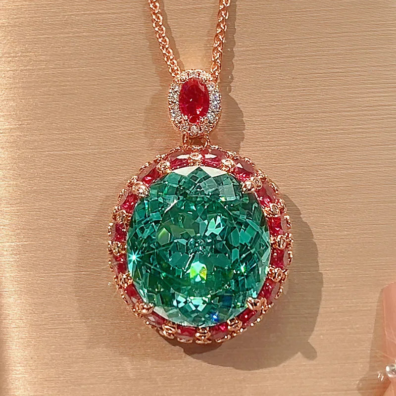 REDheart Copper Inlaid Zircon Gold-Plated Trendy Oval Zircon Ring Bird's Nest Ce Para Green Necklace Wedding & Party Jewelry Set