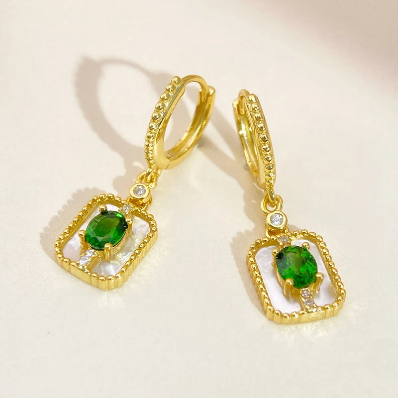 Gioiellieri S925 Sterling Silver Natural Chrome Diopside Drop Earrings with Green Gemstone for Women Fine Jewelry Anniversary Party Best