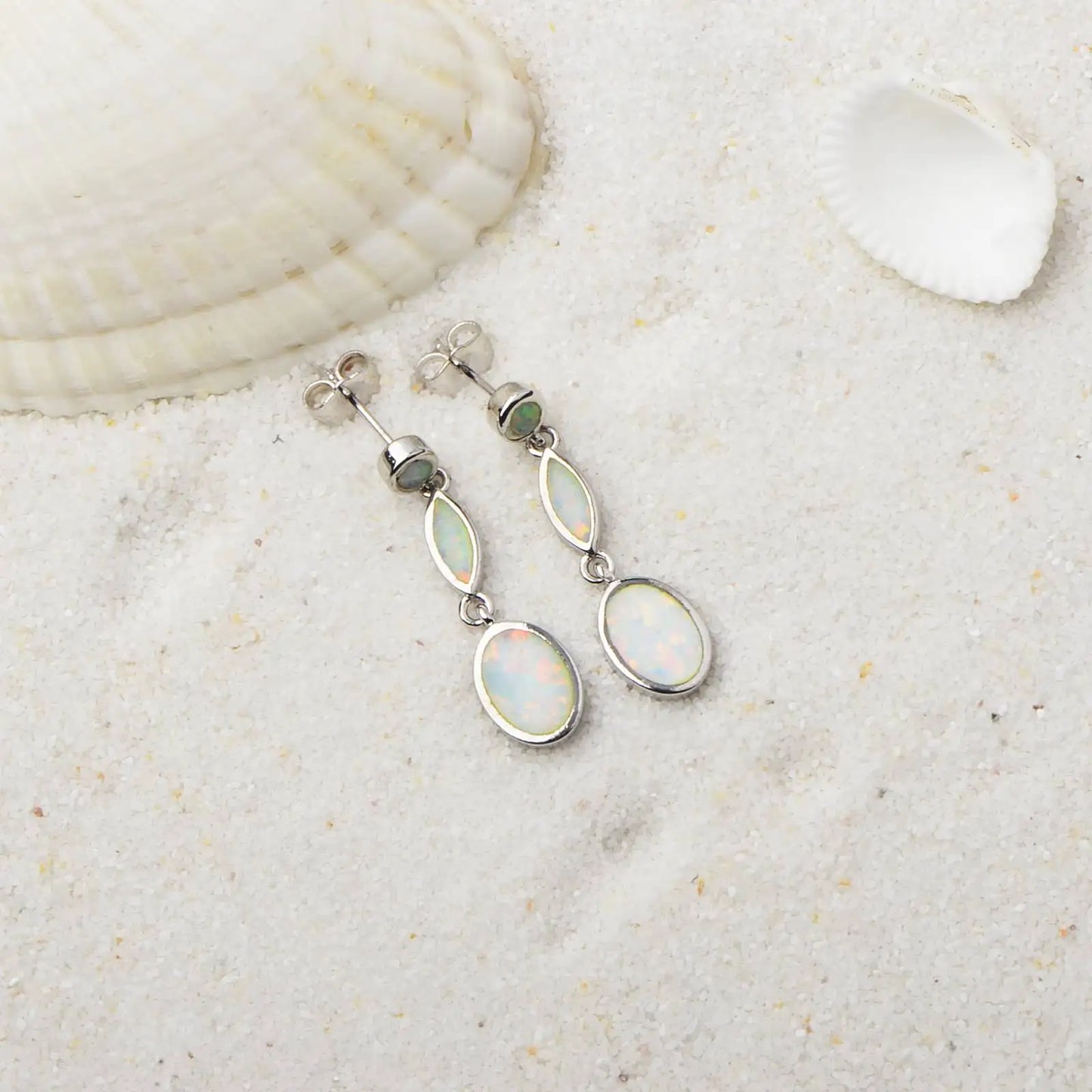 Iridescent Opal Tiered Earrings-White Fire Opal with Brass Setting | Trendy Geometric Dainty Layered Jewelry Bulk Gifts