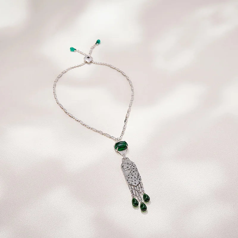 Luxury Leopard Print Teardrop Zirconia Necklace & Earrings Set — Blue & Green