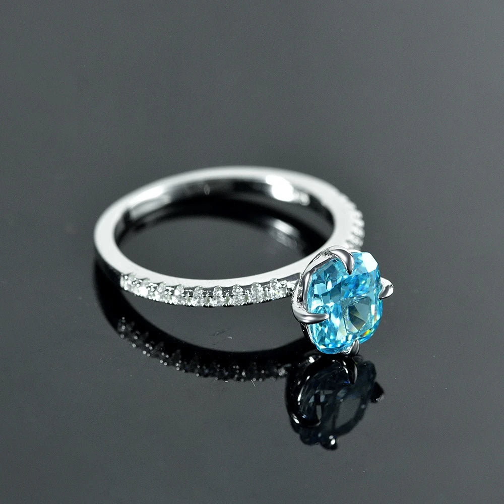 MuShan Jewelry Factory 925 Silver Ring 1.5 Carat Cushion Shaped 6.5*7.5 High Carbon Diamond European and American Women Ring