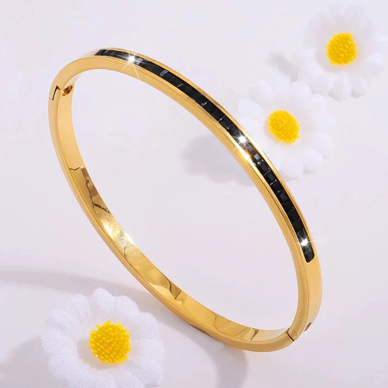REBEL Stainless Inoxydable Stainless Steel 18K Gold Plated Roman Women Fashion Jewelry Bracelets Bangles